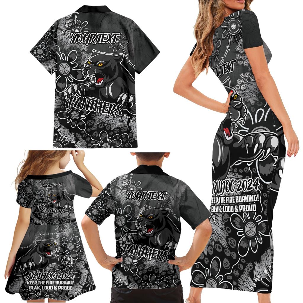 Personalised Panthers NAIDOC Week 2024 Family Matching Short Sleeve Bodycon Dress and Hawaiian Shirt Aboriginal Fire Burning Sparks