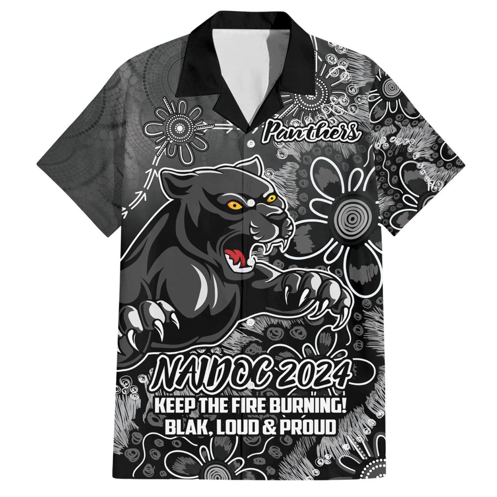 Personalised Panthers NAIDOC Week 2024 Family Matching Short Sleeve Bodycon Dress and Hawaiian Shirt Aboriginal Fire Burning Sparks