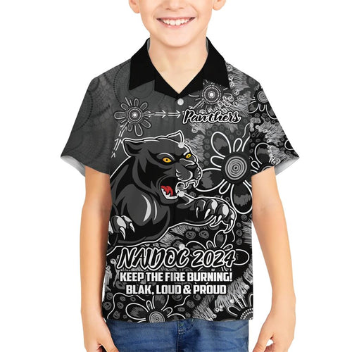 Personalised Panthers NAIDOC Week 2024 Family Matching Short Sleeve Bodycon Dress and Hawaiian Shirt Aboriginal Fire Burning Sparks