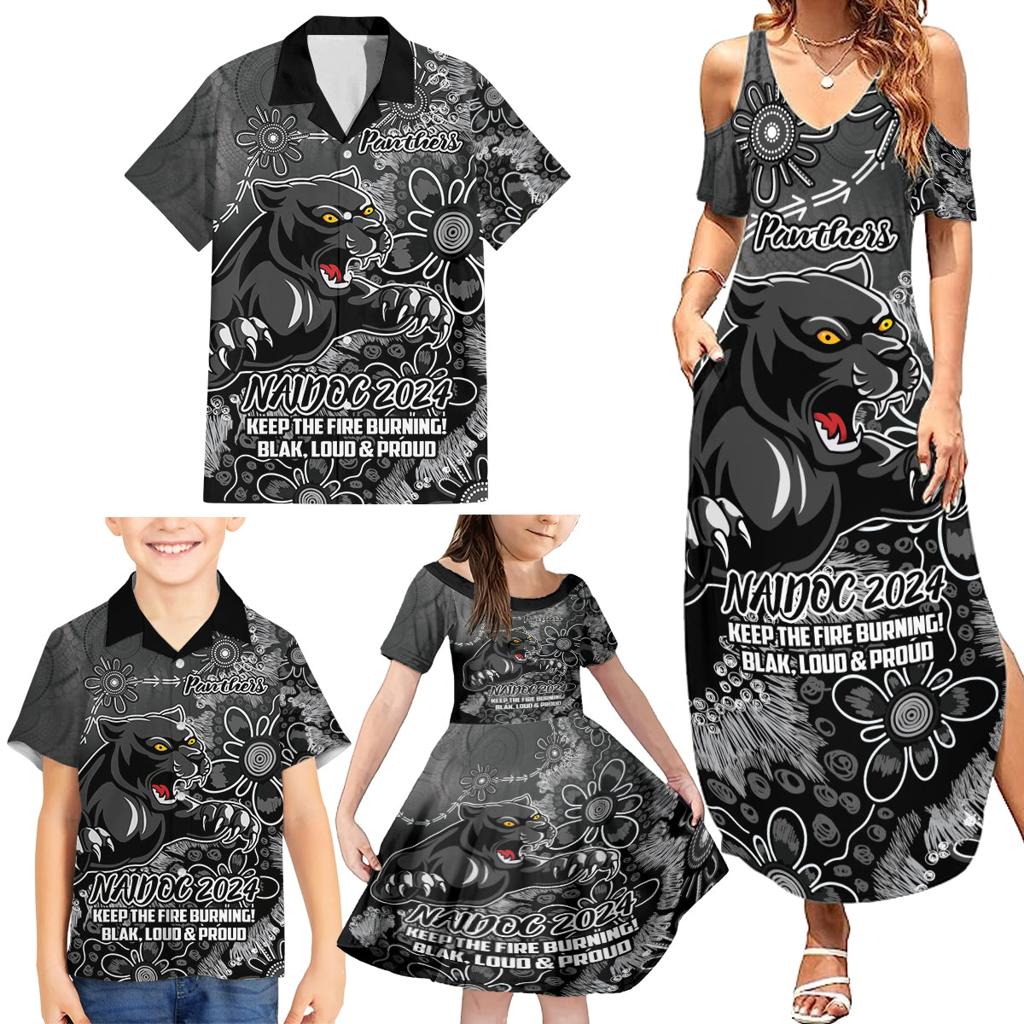 Personalised Panthers NAIDOC Week 2024 Family Matching Summer Maxi Dress and Hawaiian Shirt Aboriginal Fire Burning Sparks