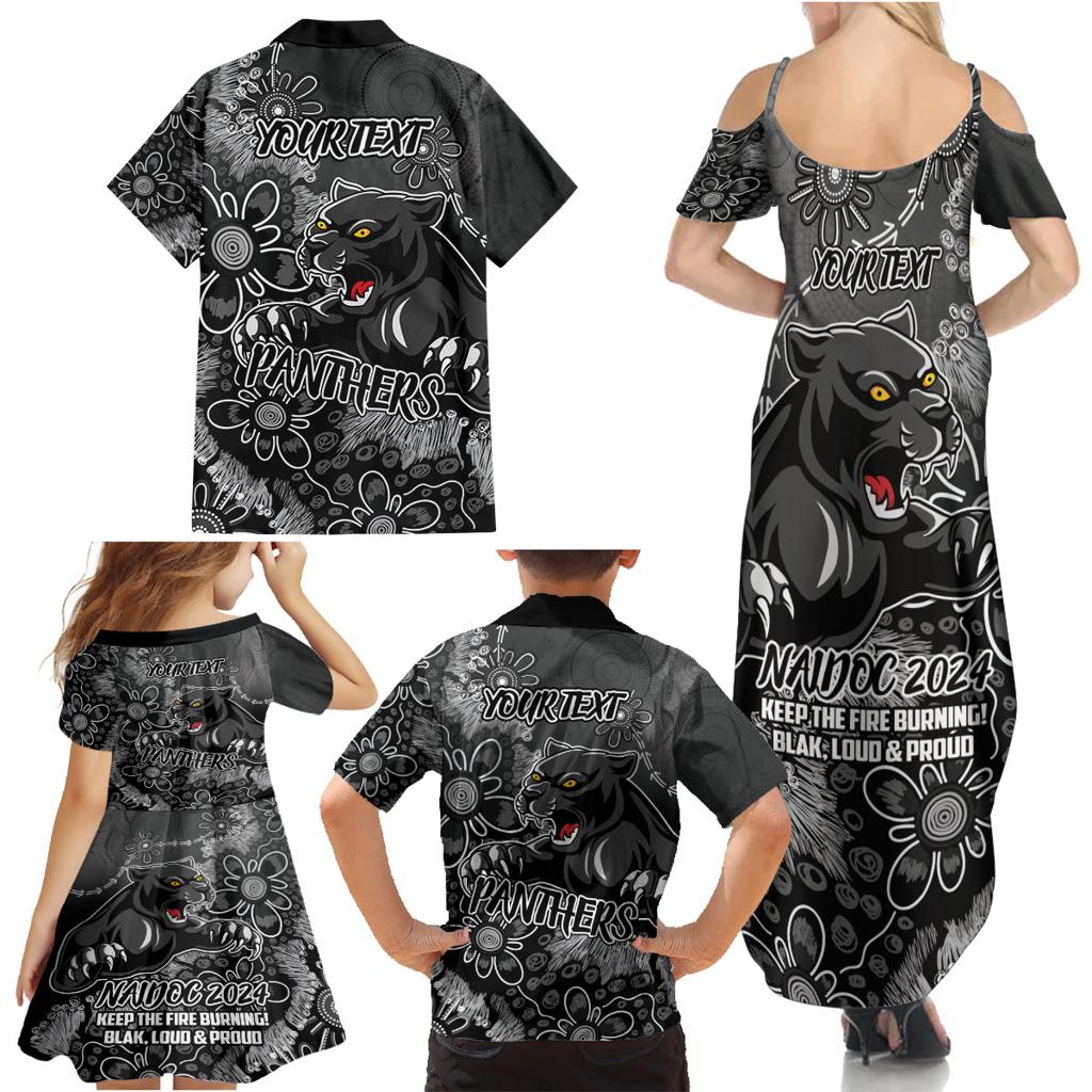 Personalised Panthers NAIDOC Week 2024 Family Matching Summer Maxi Dress and Hawaiian Shirt Aboriginal Fire Burning Sparks