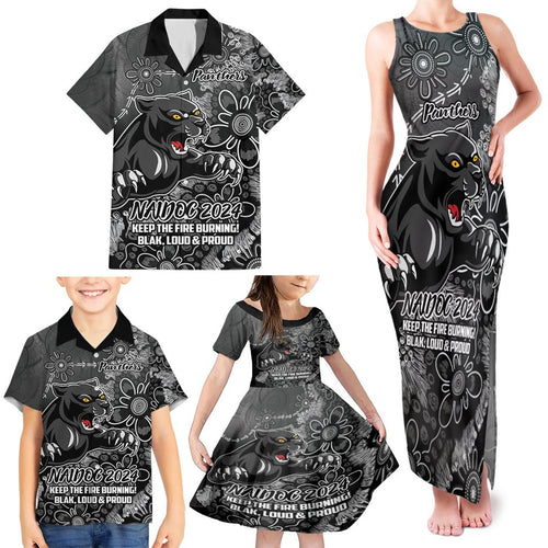 Personalised Panthers NAIDOC Week 2024 Family Matching Tank Maxi Dress and Hawaiian Shirt Aboriginal Fire Burning Sparks