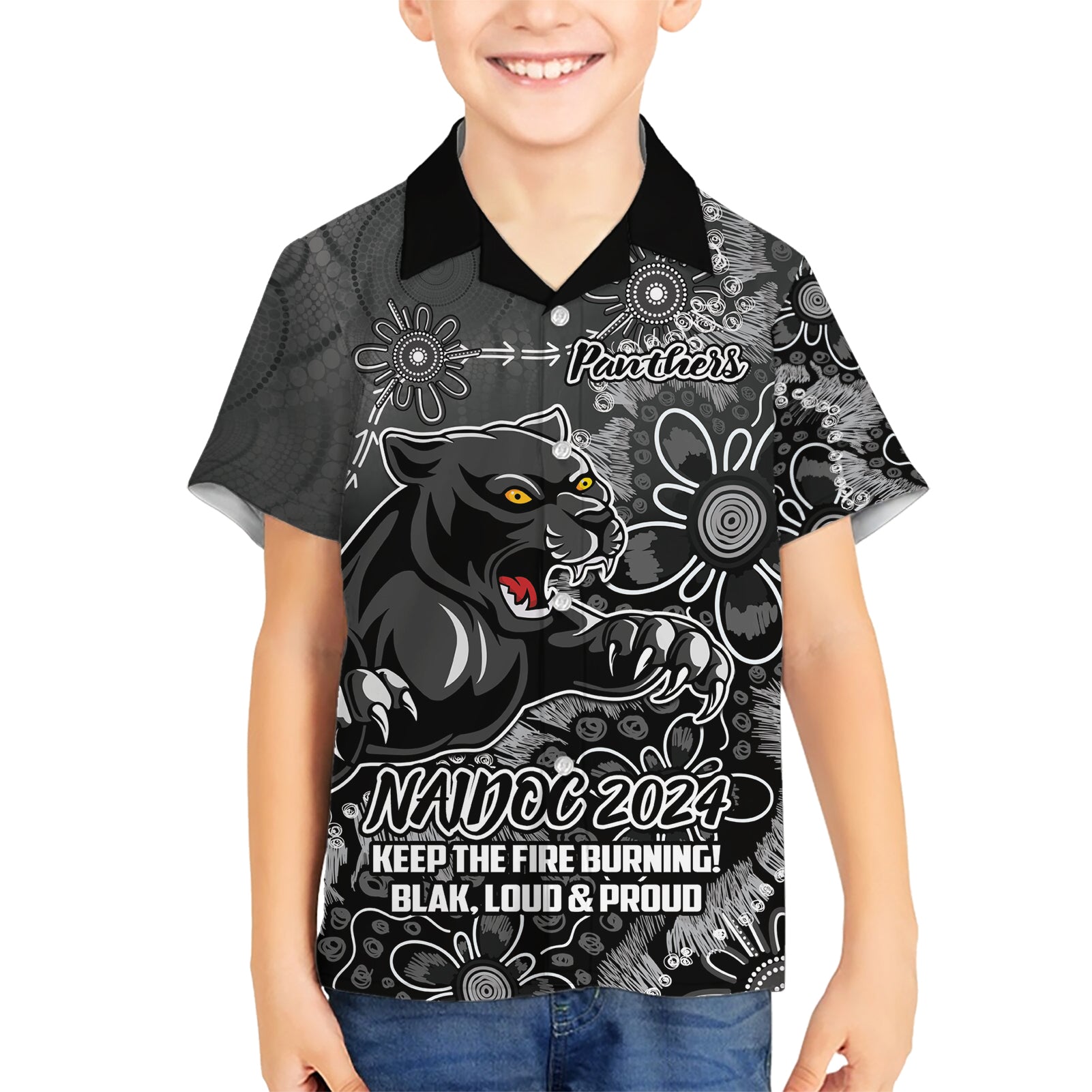 Personalised Panthers NAIDOC Week 2024 Hawaiian Shirt Aboriginal Fire Burning Sparks