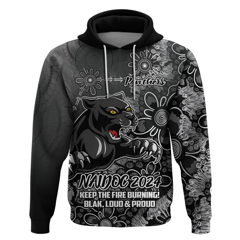 Personalised Panthers NAIDOC Week 2024 Hoodie Aboriginal Fire Burning Sparks