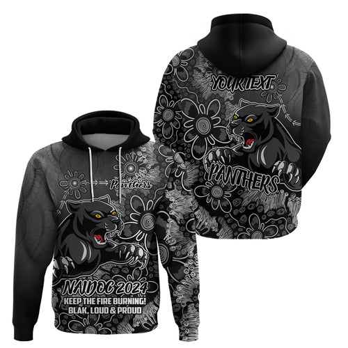 Personalised Panthers NAIDOC Week 2024 Hoodie Aboriginal Fire Burning Sparks