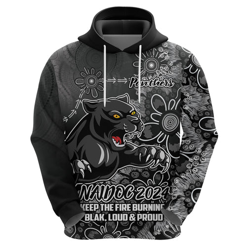 Personalised Panthers NAIDOC Week 2024 Hoodie Aboriginal Fire Burning Sparks