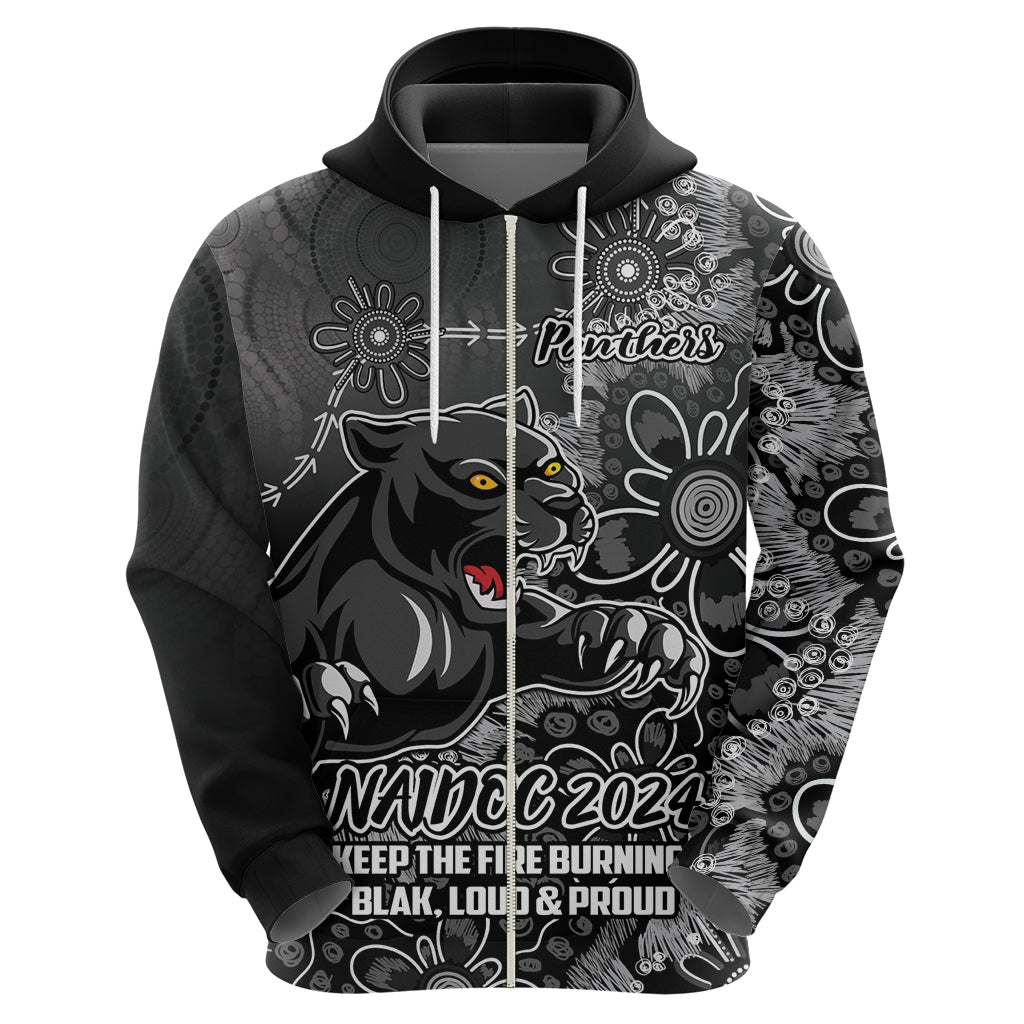 Personalised Panthers NAIDOC Week 2024 Hoodie Aboriginal Fire Burning Sparks
