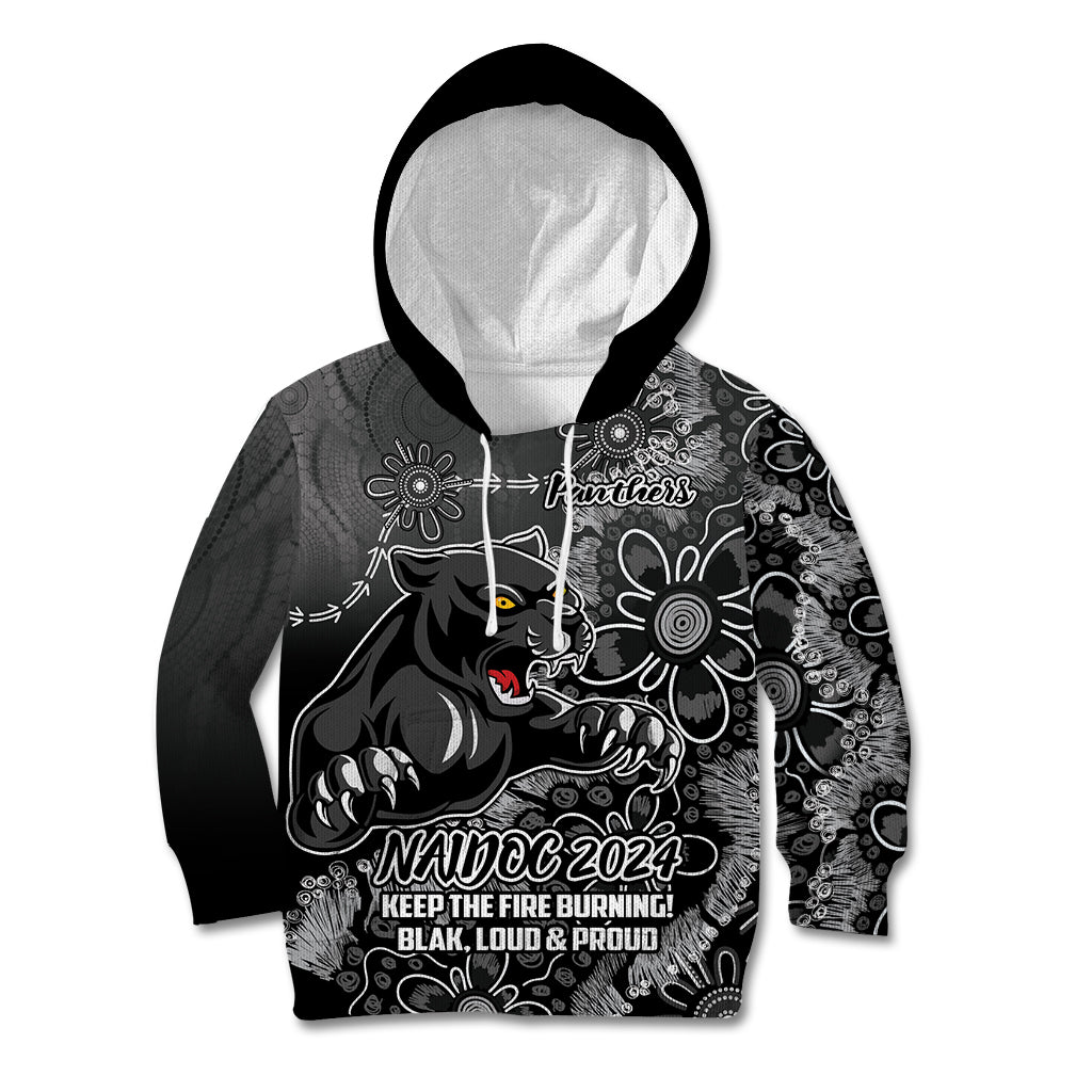 Personalised Panthers NAIDOC Week 2024 Kid Hoodie Aboriginal Fire Burning Sparks