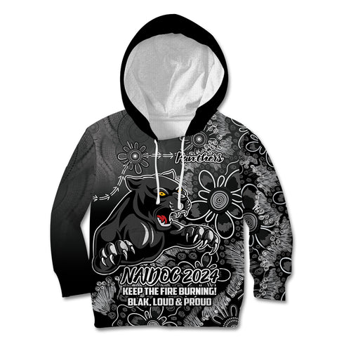 Personalised Panthers NAIDOC Week 2024 Kid Hoodie Aboriginal Fire Burning Sparks
