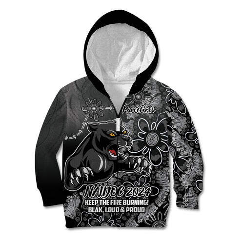 Personalised Panthers NAIDOC Week 2024 Kid Hoodie Aboriginal Fire Burning Sparks