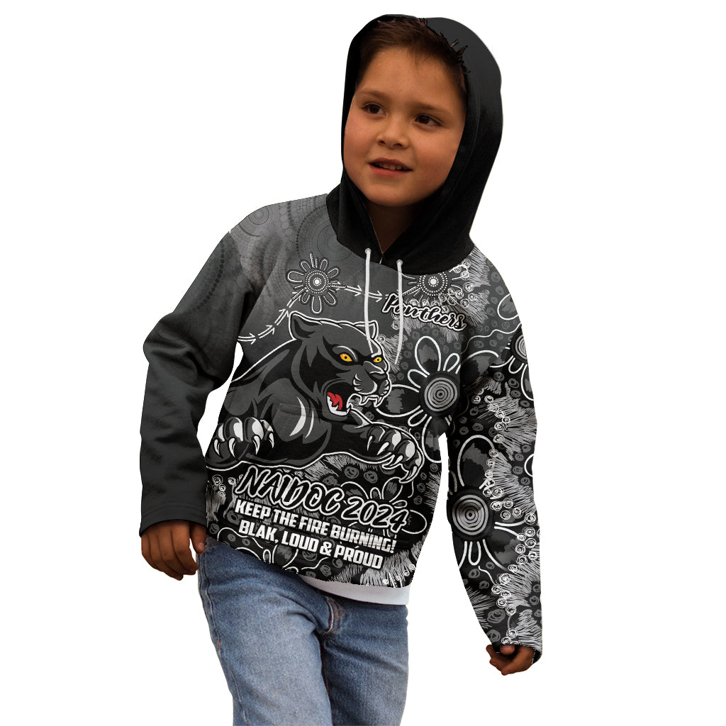 Personalised Panthers NAIDOC Week 2024 Kid Hoodie Aboriginal Fire Burning Sparks