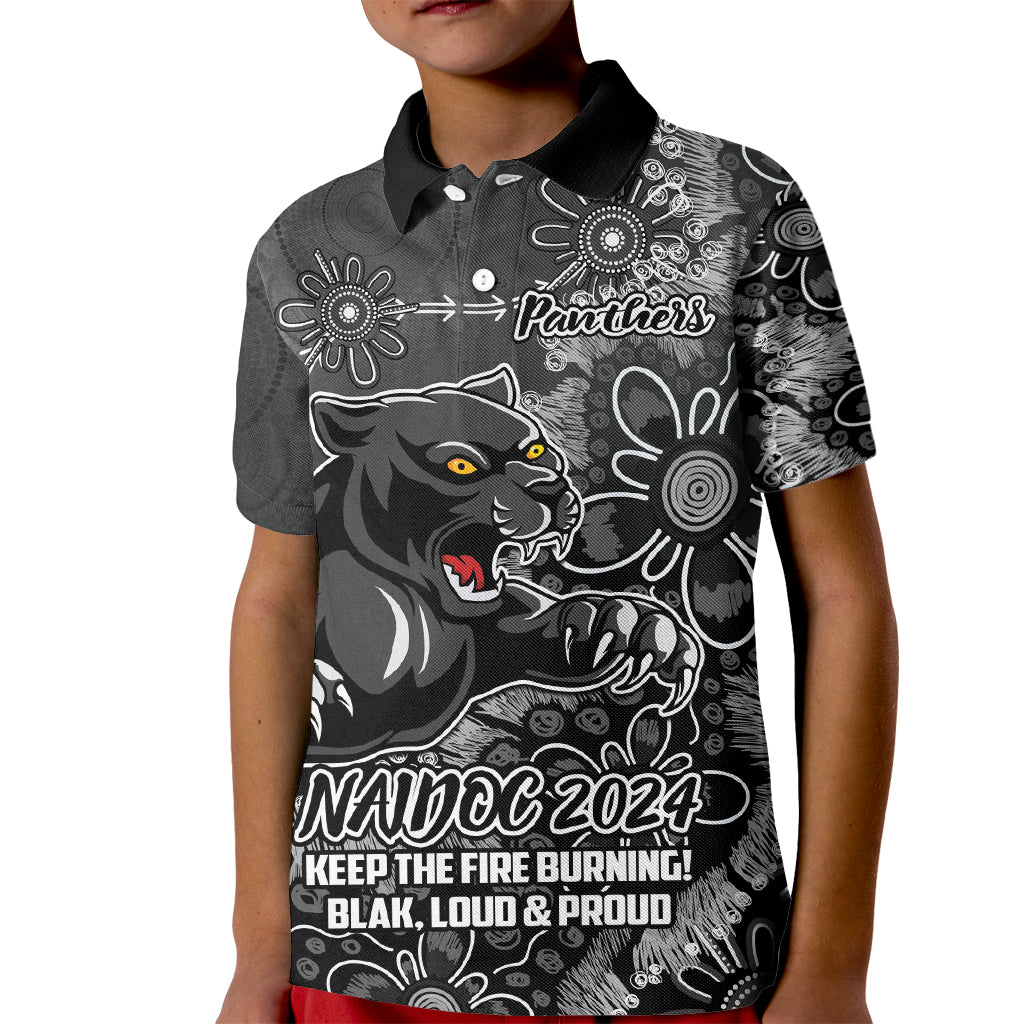 Personalised Panthers NAIDOC Week 2024 Kid Polo Shirt Aboriginal Fire Burning Sparks