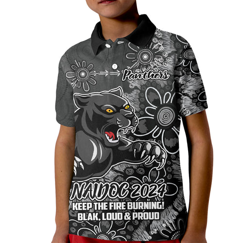 Personalised Panthers NAIDOC Week 2024 Kid Polo Shirt Aboriginal Fire Burning Sparks
