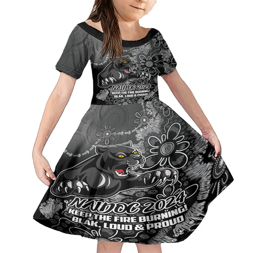 Personalised Panthers NAIDOC Week 2024 Kid Short Sleeve Dress Aboriginal Fire Burning Sparks