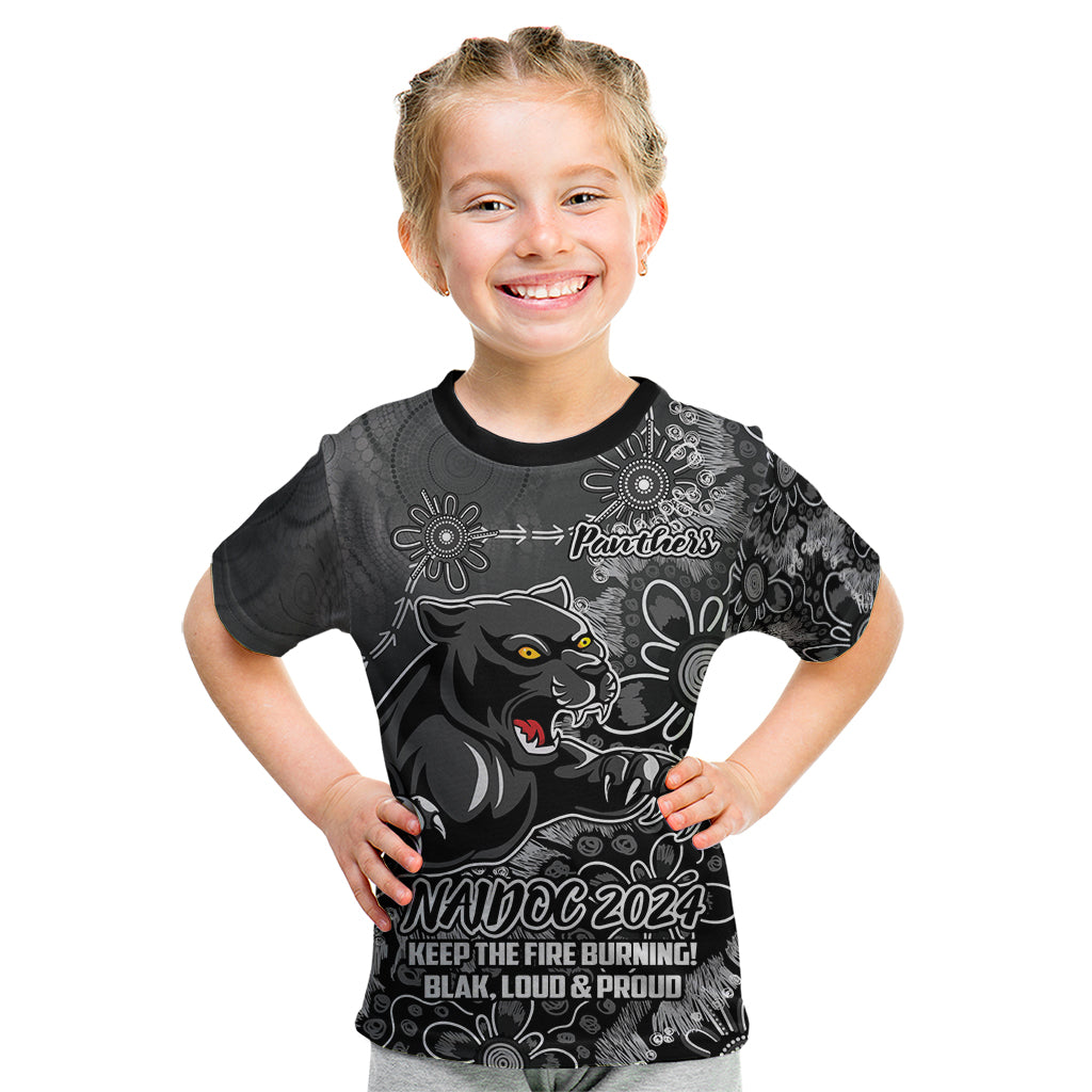 Personalised Panthers NAIDOC Week 2024 Kid T Shirt Aboriginal Fire Burning Sparks