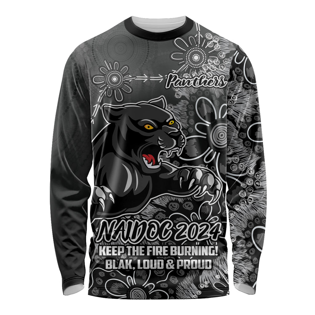 Personalised Panthers NAIDOC Week 2024 Long Sleeve Shirt Aboriginal Fire Burning Sparks