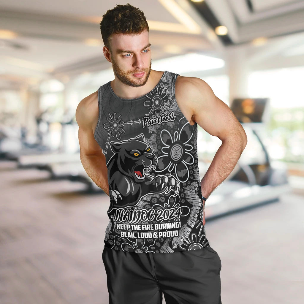 Personalised Panthers NAIDOC Week 2024 Men Tank Top Aboriginal Fire Burning Sparks