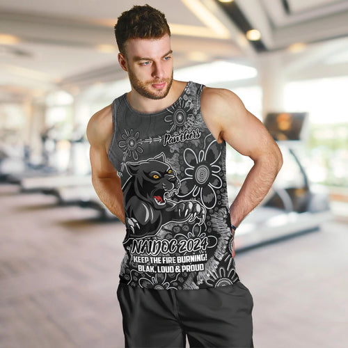Personalised Panthers NAIDOC Week 2024 Men Tank Top Aboriginal Fire Burning Sparks