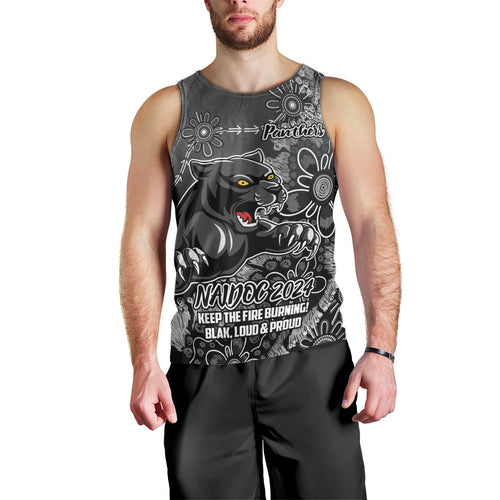 Personalised Panthers NAIDOC Week 2024 Men Tank Top Aboriginal Fire Burning Sparks