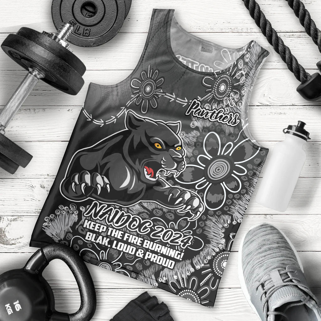 Personalised Panthers NAIDOC Week 2024 Men Tank Top Aboriginal Fire Burning Sparks