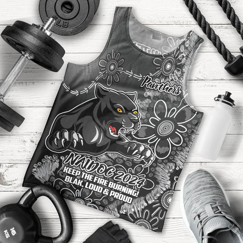 Personalised Panthers NAIDOC Week 2024 Men Tank Top Aboriginal Fire Burning Sparks