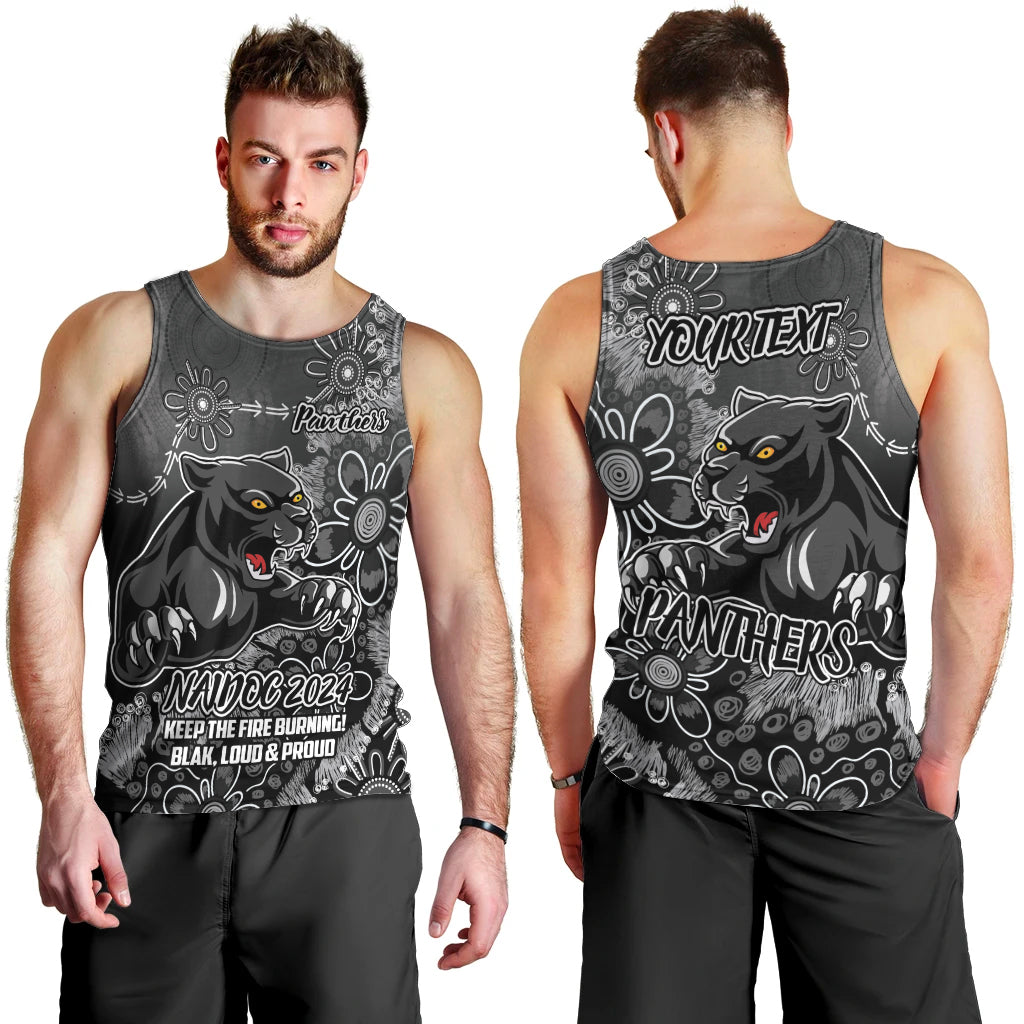 Personalised Panthers NAIDOC Week 2024 Men Tank Top Aboriginal Fire Burning Sparks