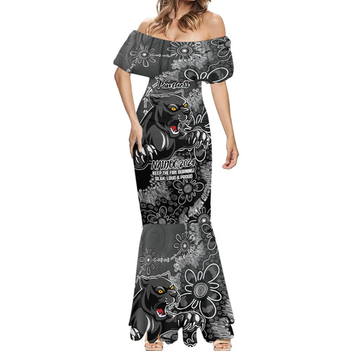 Personalised Panthers NAIDOC Week 2024 Mermaid Dress Aboriginal Fire Burning Sparks