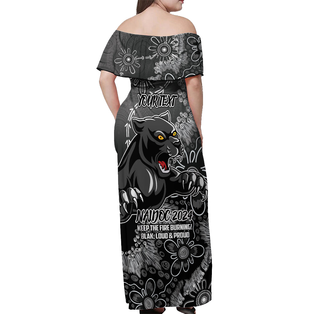 Personalised Panthers NAIDOC Week 2024 Off Shoulder Maxi Dress Aboriginal Fire Burning Sparks