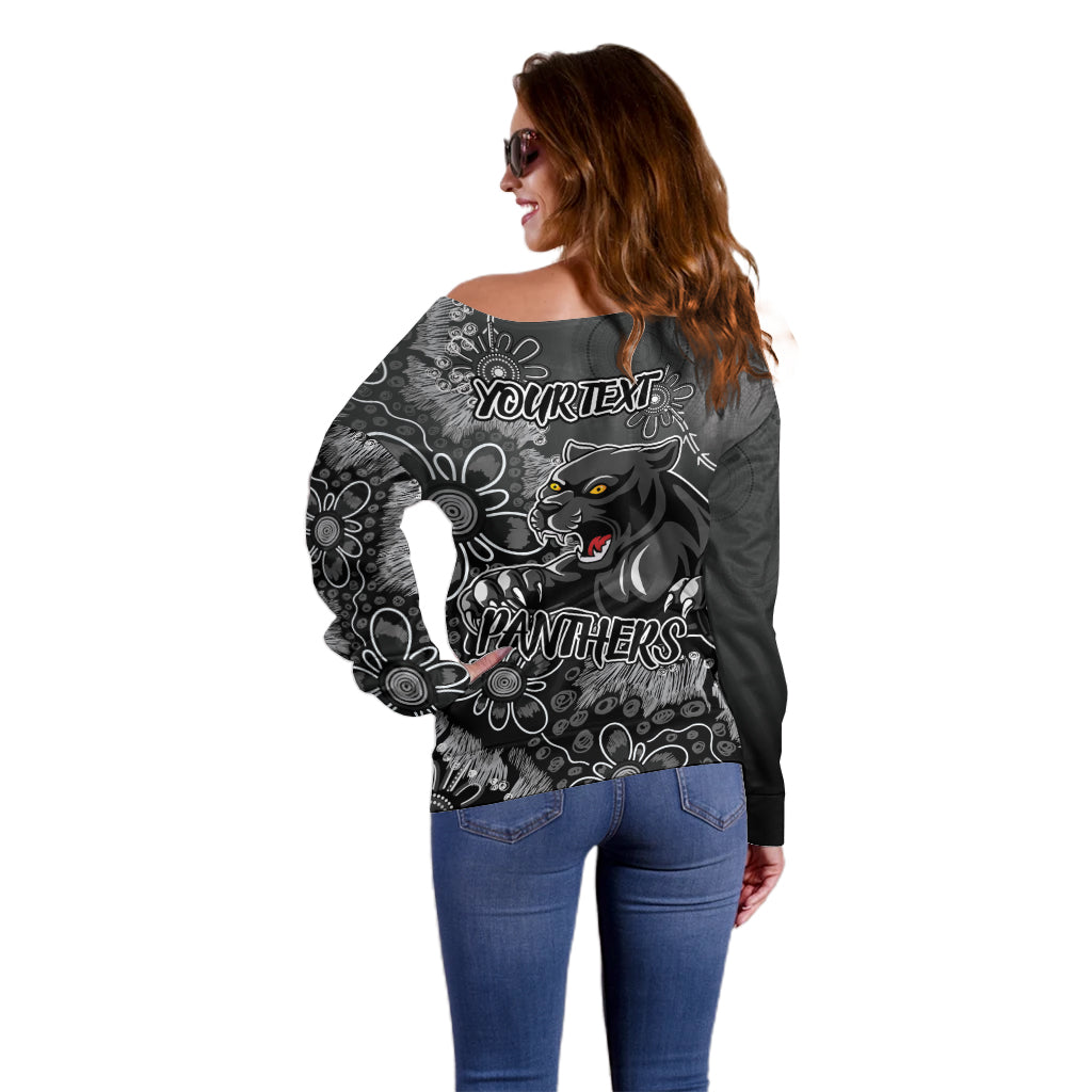 Personalised Panthers NAIDOC Week 2024 Off Shoulder Sweater Aboriginal Fire Burning Sparks