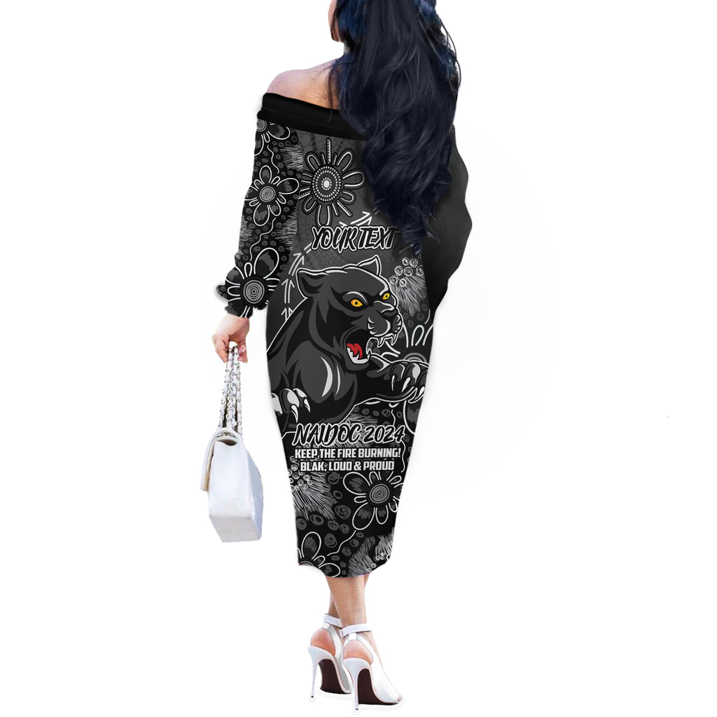 Personalised Panthers NAIDOC Week 2024 Off The Shoulder Long Sleeve Dress Aboriginal Fire Burning Sparks