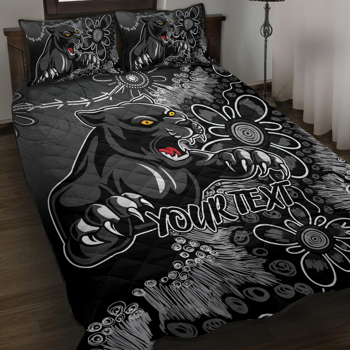 Personalised Panthers NAIDOC Week 2024 Quilt Bed Set Aboriginal Fire Burning Sparks