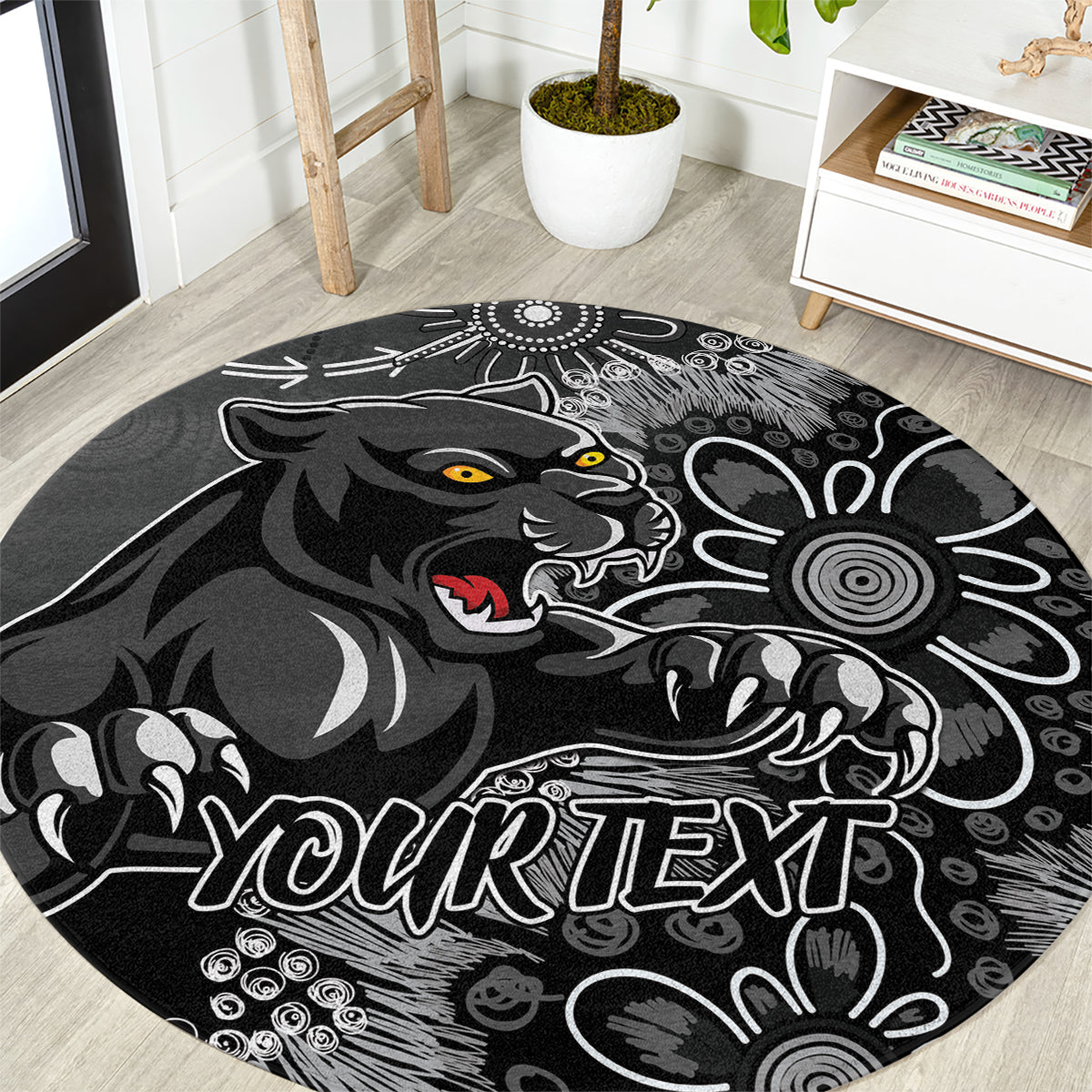 Personalised Panthers NAIDOC Week 2024 Round Carpet Aboriginal Fire Burning Sparks