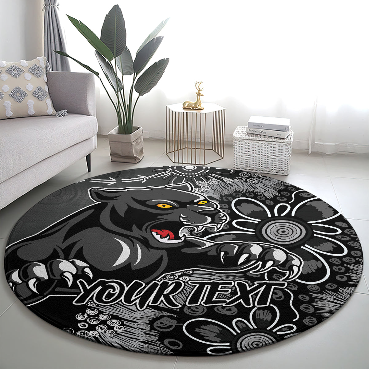 Personalised Panthers NAIDOC Week 2024 Round Carpet Aboriginal Fire Burning Sparks