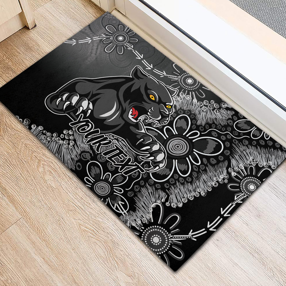 Personalised Panthers NAIDOC Week 2024 Rubber Doormat Aboriginal Fire Burning Sparks