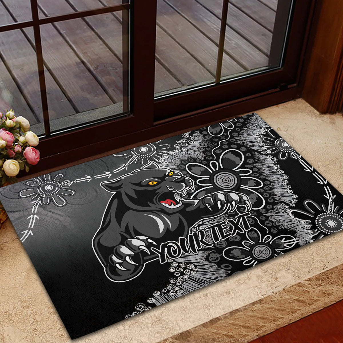 Personalised Panthers NAIDOC Week 2024 Rubber Doormat Aboriginal Fire Burning Sparks