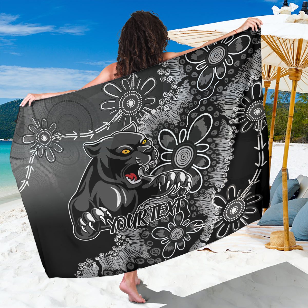Personalised Panthers NAIDOC Week 2024 Sarong Aboriginal Fire Burning Sparks