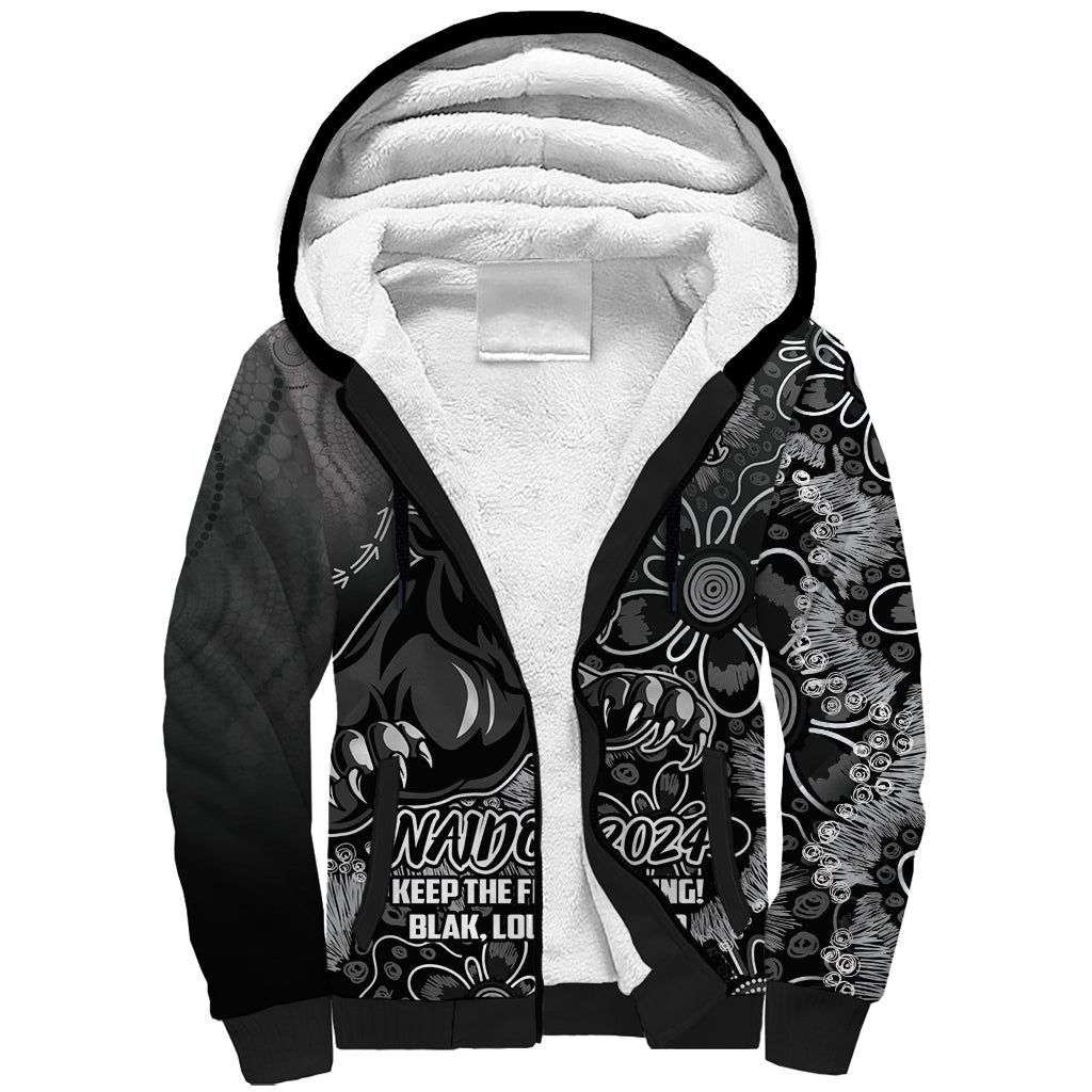 Personalised Panthers NAIDOC Week 2024 Sherpa Hoodie Aboriginal Fire Burning Sparks
