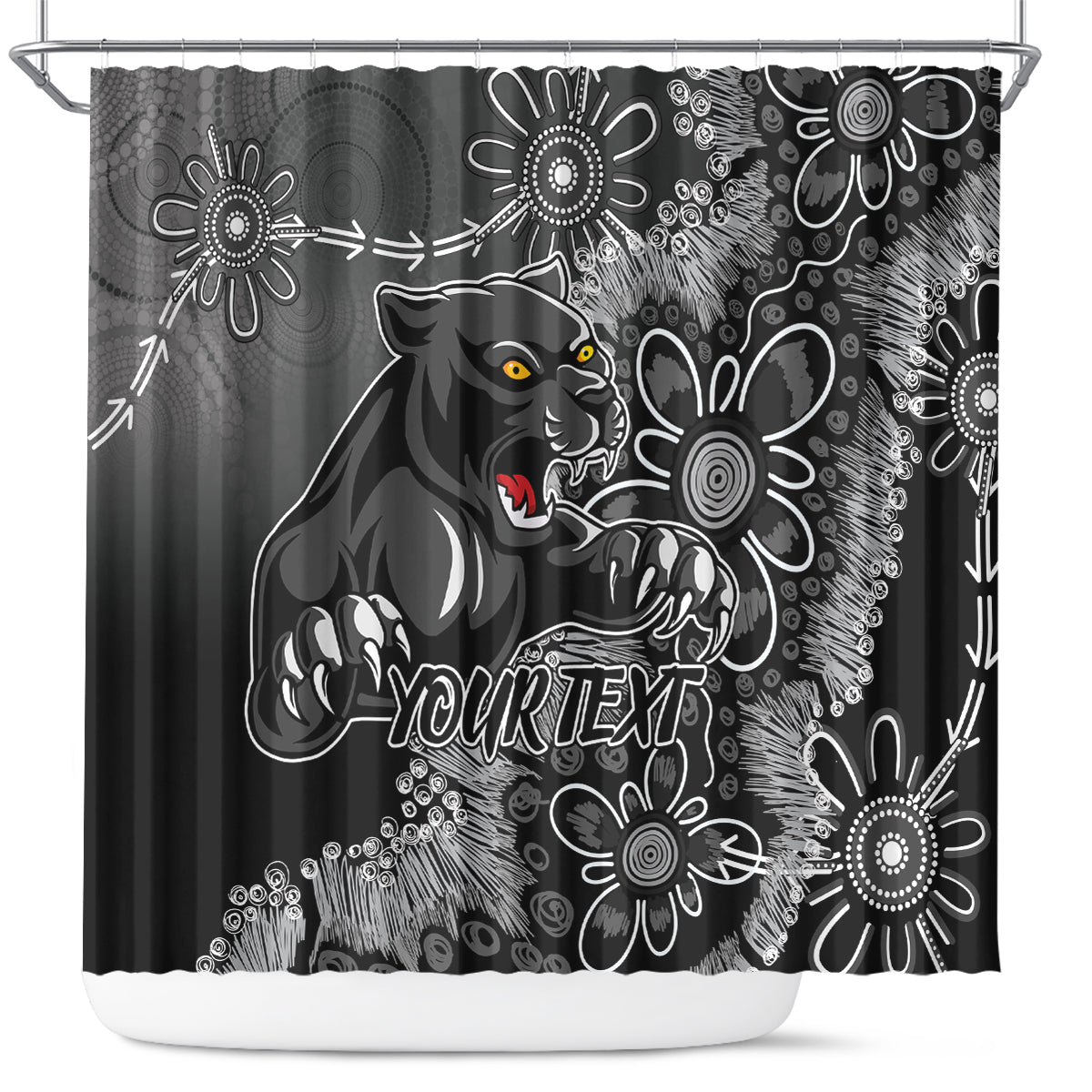 Personalised Panthers NAIDOC Week 2024 Shower Curtain Aboriginal Fire Burning Sparks