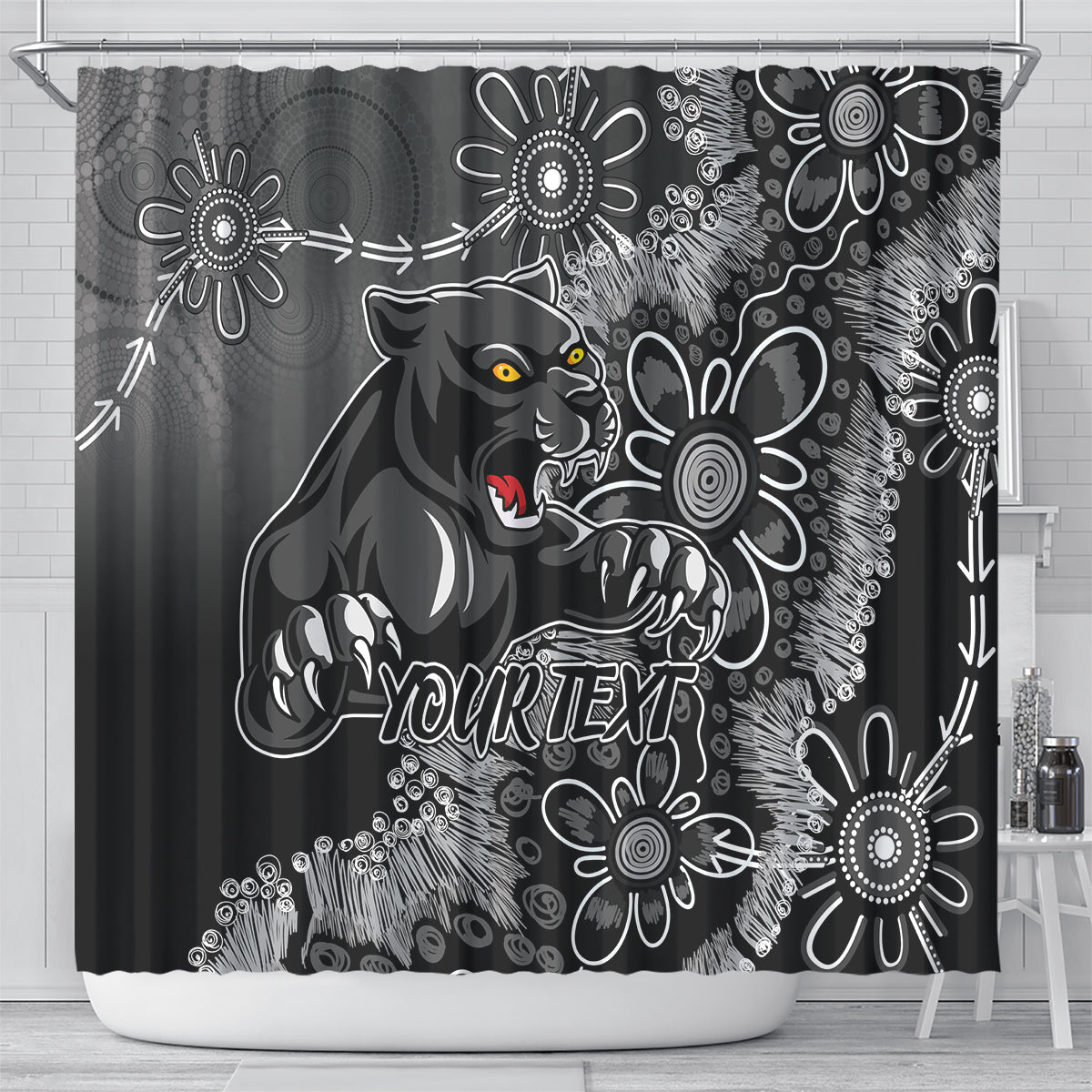 Personalised Panthers NAIDOC Week 2024 Shower Curtain Aboriginal Fire Burning Sparks