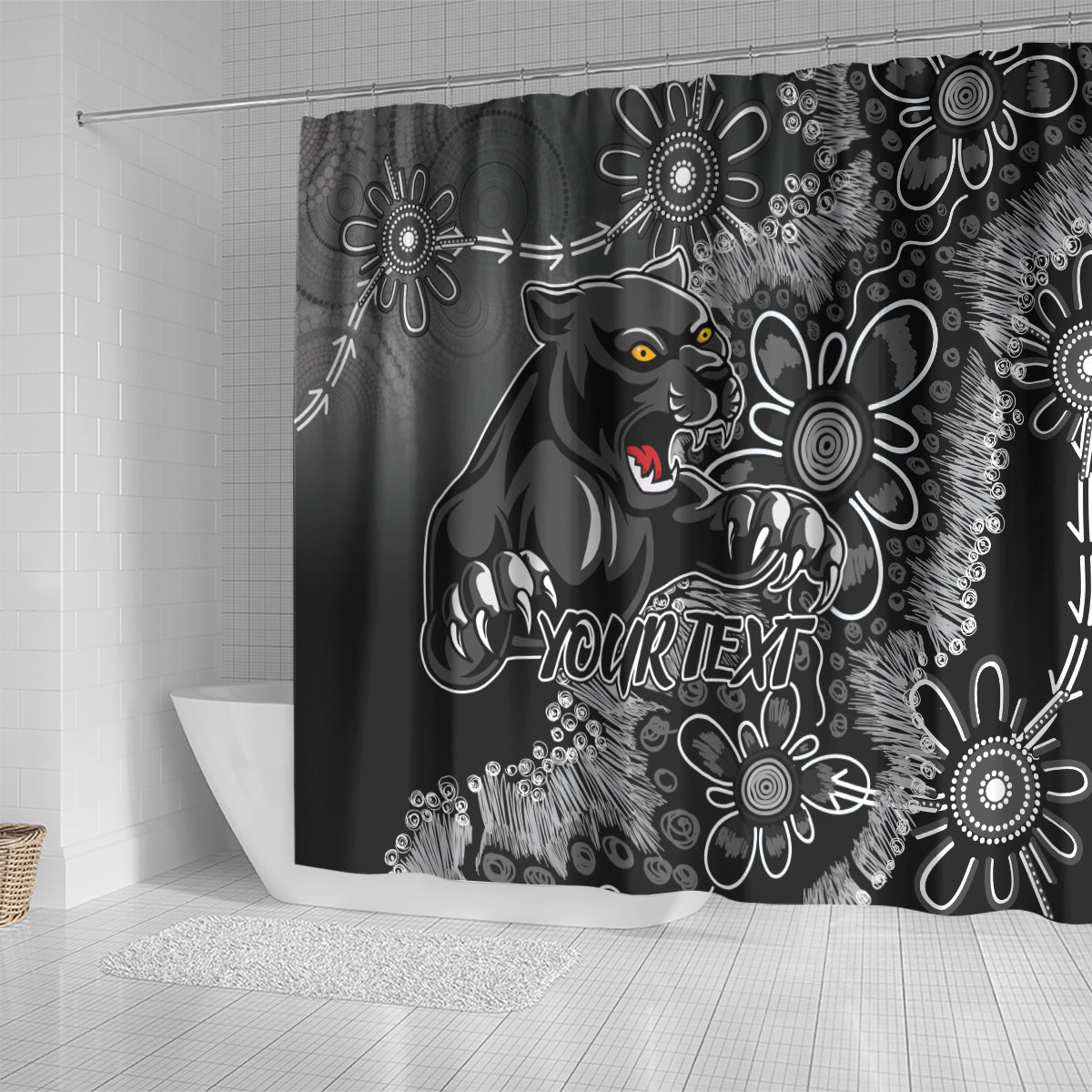 Personalised Panthers NAIDOC Week 2024 Shower Curtain Aboriginal Fire Burning Sparks
