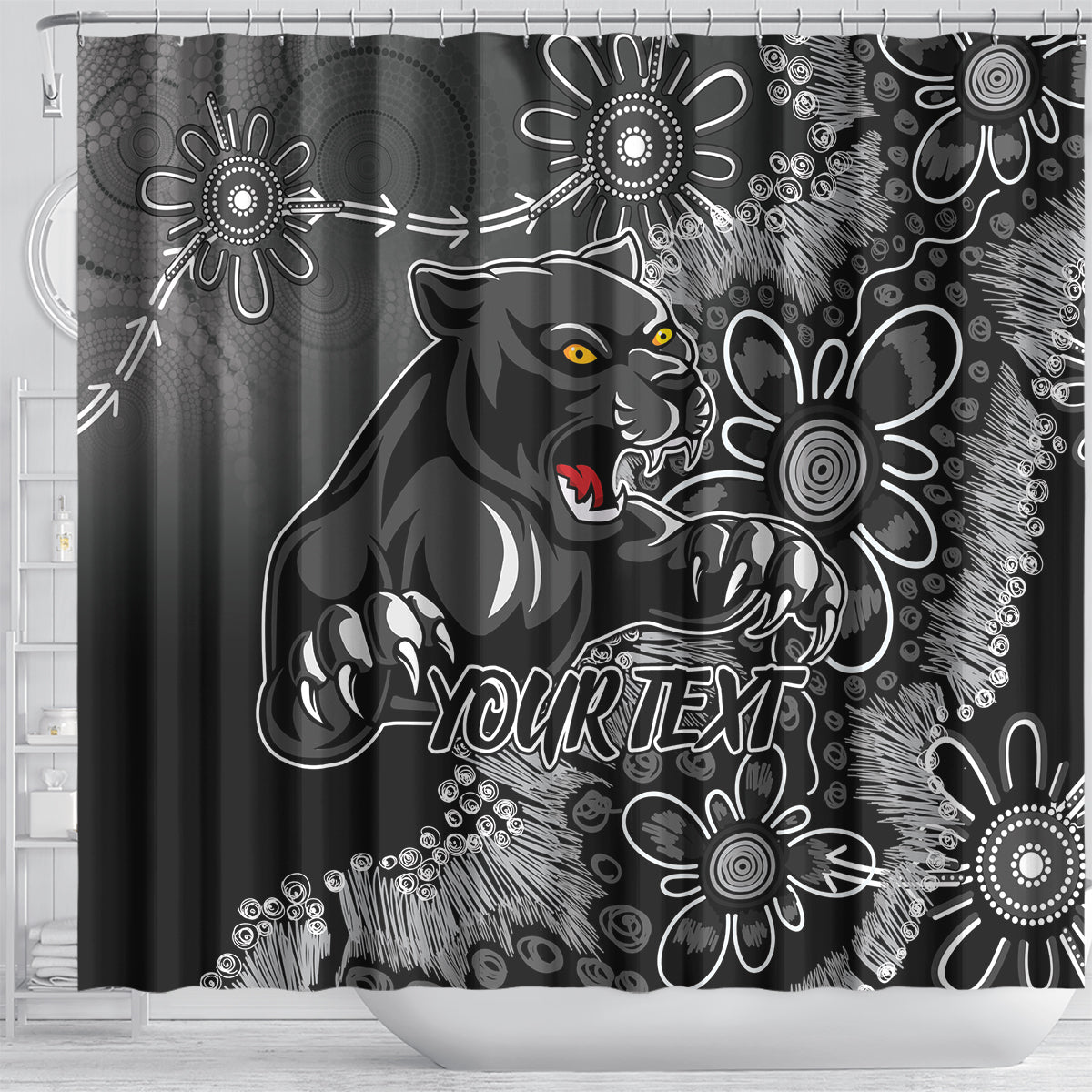 Personalised Panthers NAIDOC Week 2024 Shower Curtain Aboriginal Fire Burning Sparks