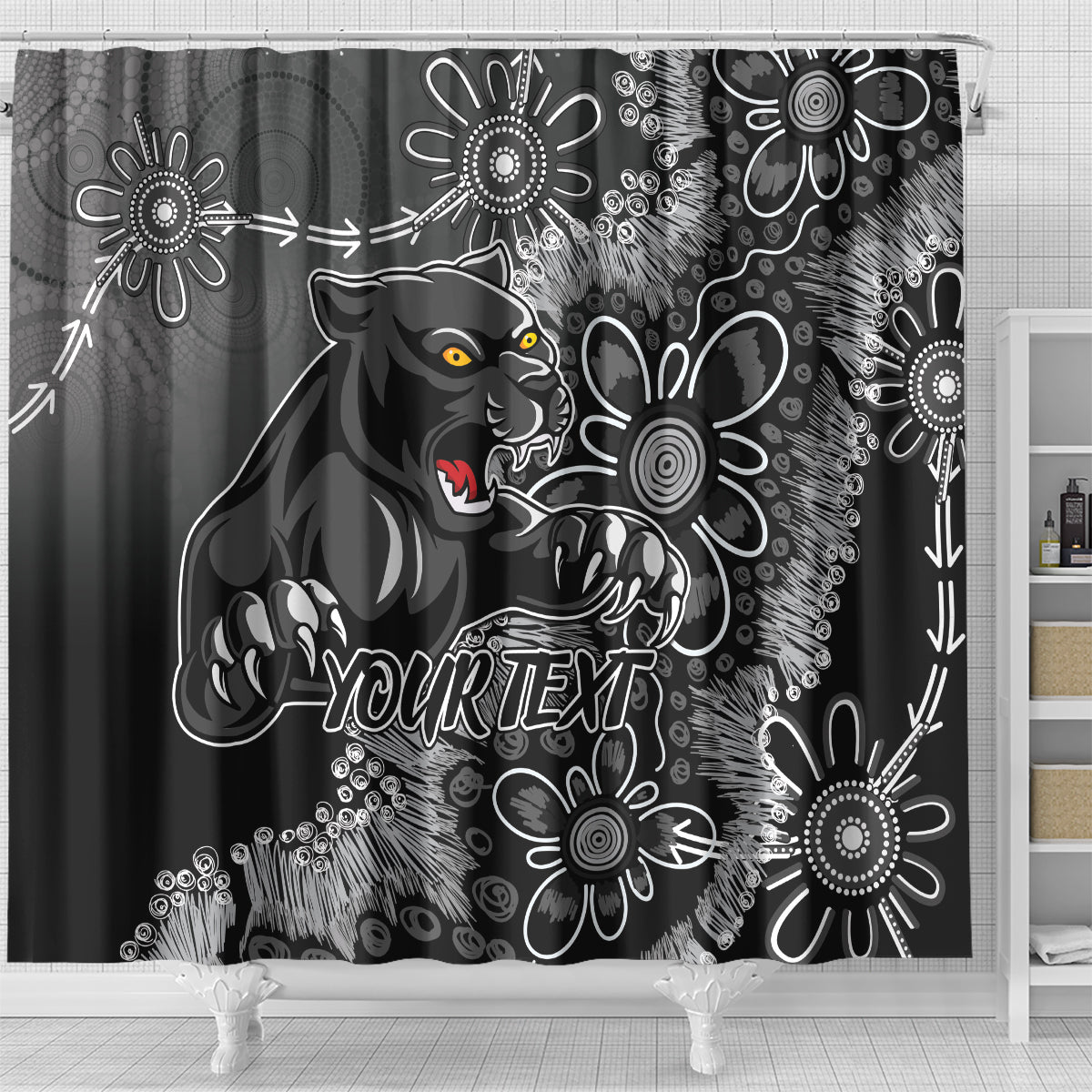 Personalised Panthers NAIDOC Week 2024 Shower Curtain Aboriginal Fire Burning Sparks