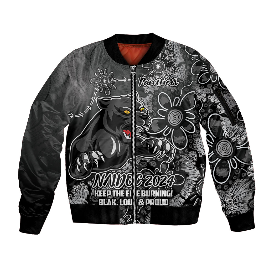 Personalised Panthers NAIDOC Week 2024 Sleeve Zip Bomber Jacket Aboriginal Fire Burning Sparks