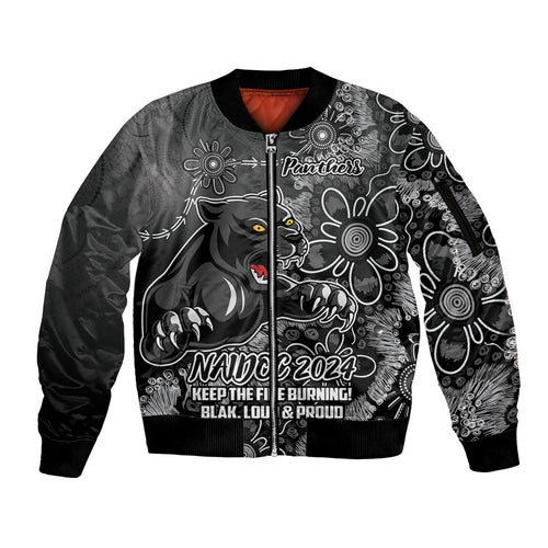 Personalised Panthers NAIDOC Week 2024 Sleeve Zip Bomber Jacket Aboriginal Fire Burning Sparks