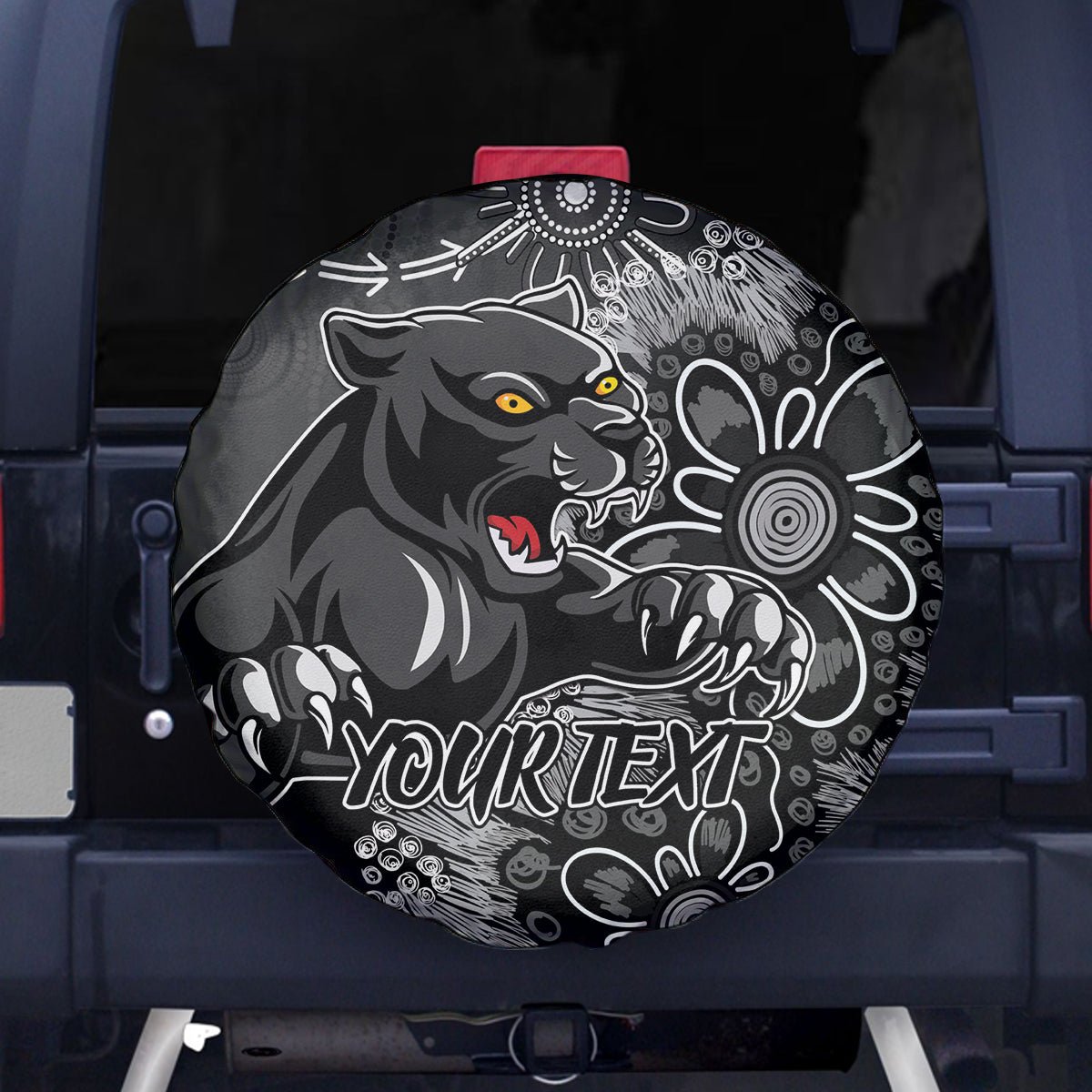 Personalised Panthers NAIDOC Week 2024 Spare Tire Cover Aboriginal Fire Burning Sparks