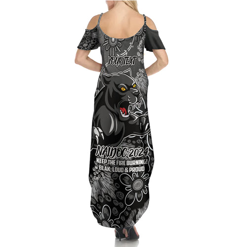 Personalised Panthers NAIDOC Week 2024 Summer Maxi Dress Aboriginal Fire Burning Sparks