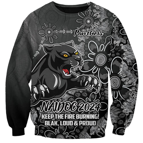 Personalised Panthers NAIDOC Week 2024 Sweatshirt Aboriginal Fire Burning Sparks
