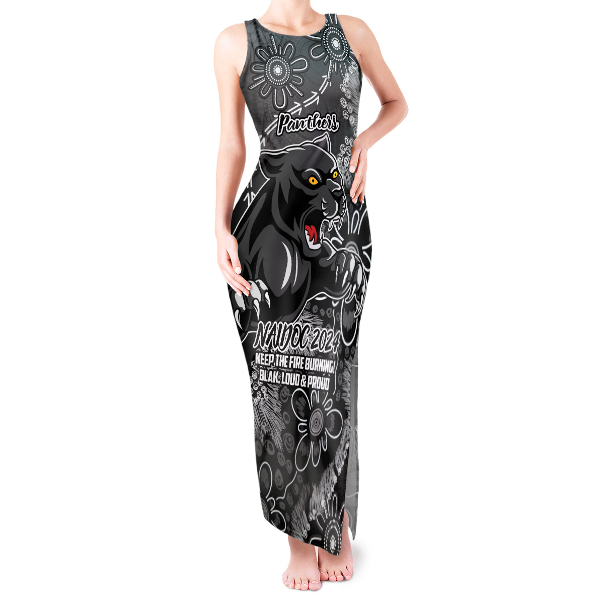 Personalised Panthers NAIDOC Week 2024 Tank Maxi Dress Aboriginal Fire Burning Sparks