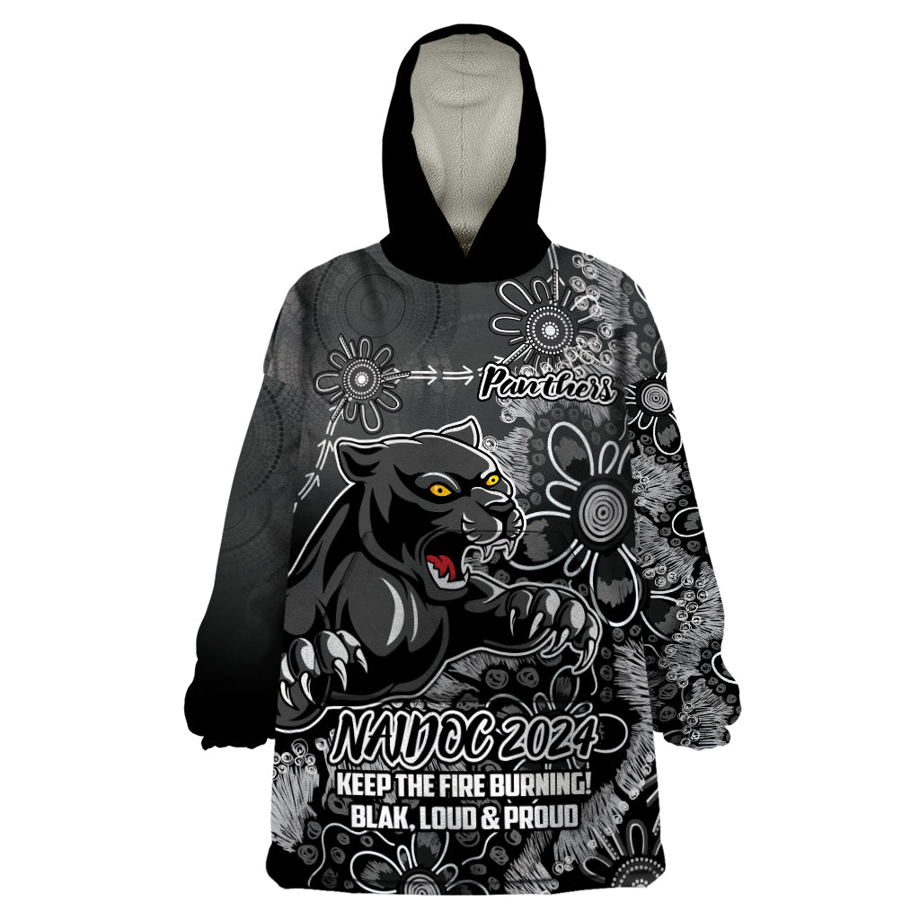 Personalised Panthers NAIDOC Week 2024 Wearable Blanket Hoodie Aboriginal Fire Burning Sparks