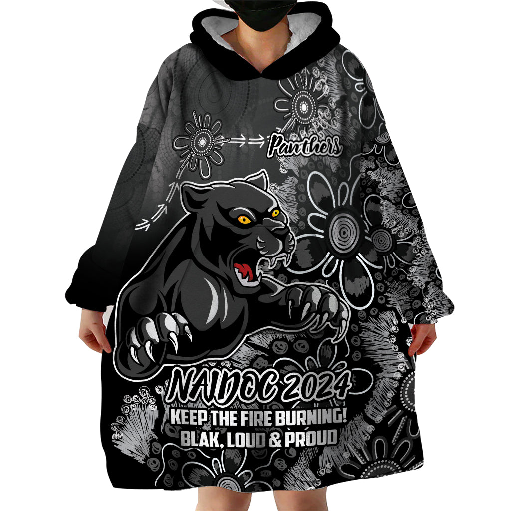 Personalised Panthers NAIDOC Week 2024 Wearable Blanket Hoodie Aboriginal Fire Burning Sparks
